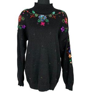 VINTAGE 80s-90s Floral Sequin Knit Sweater